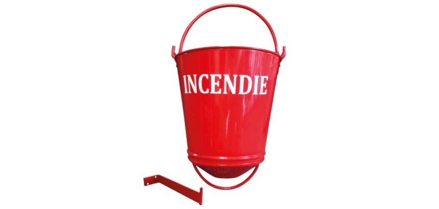 Seau à incendie - Métal rouge - Support inclus - Capacité 11 L