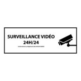 Signalétique de vidéoprotection - Surveillance vidéo 24h/24h 450 x 150 mm PVC 2 mm Blanc