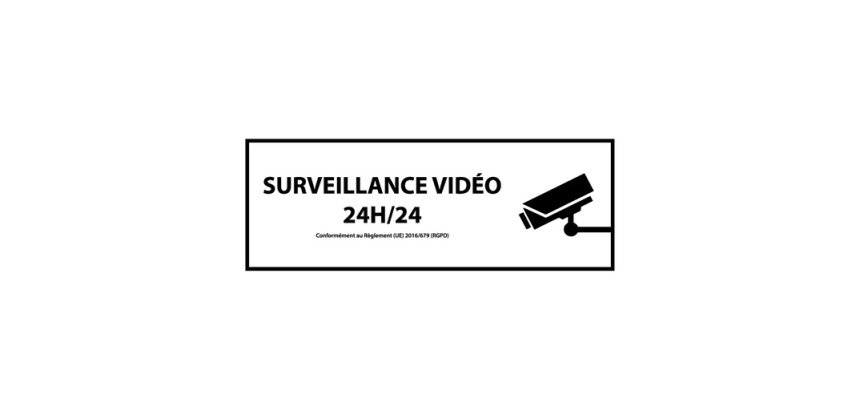 Signalétique de vidéoprotection - Surveillance vidéo 24h/24h 210 x 75 mm Vinyle Souple Autocollant Blanc