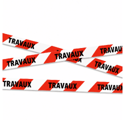 Ruban - Signalisation "TRAVAUX" Rouge  Blanc - 100m x 50mm