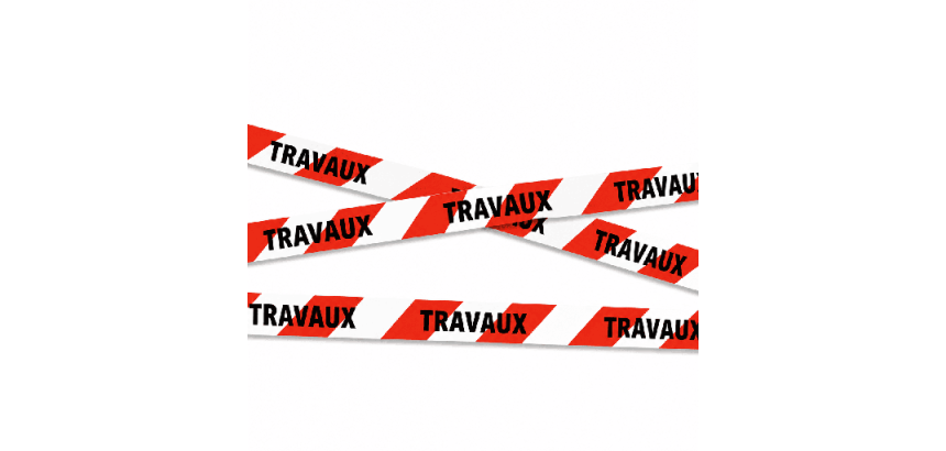 Ruban - Signalisation "TRAVAUX" Rouge  Blanc - 100m x 50mm