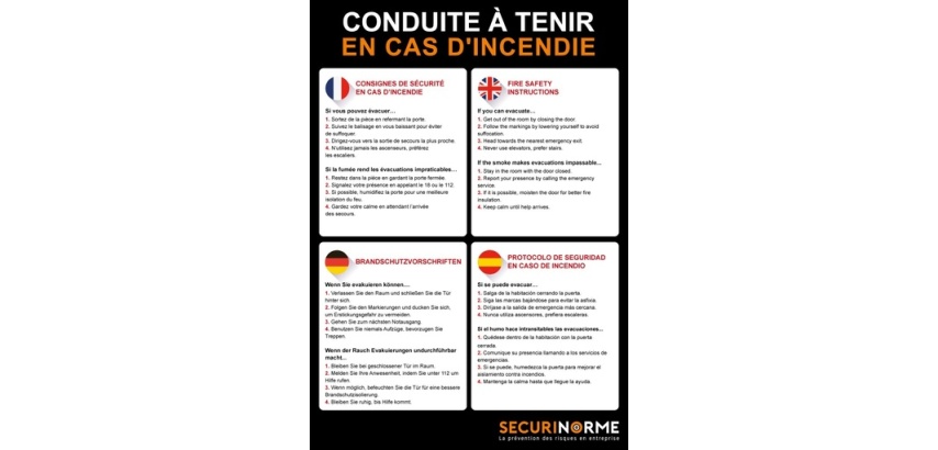 Poster - Conduite à tenir en cas d'incendie - A3 - NF EN ISO 7010