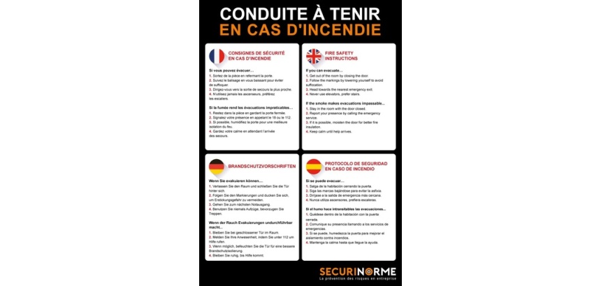 Poster - Conduite à tenir en cas d'incendie - A3 - NF EN ISO 7010