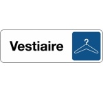 Panneau “Vestiaires” pictogramme cintre – adhésif PVC 150 x 47 mm Blanc