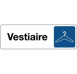 Panneau “Vestiaires” pictogramme cintre – adhésif PVC 150 x 47 mm Blanc