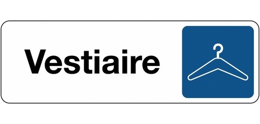Panneau “Vestiaires” pictogramme cintre – adhésif PVC 150 x 47 mm Blanc