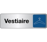 Panneau “Vestiaires” pictogramme cintre – adhésif PVC 150 x 47 mm Blanc