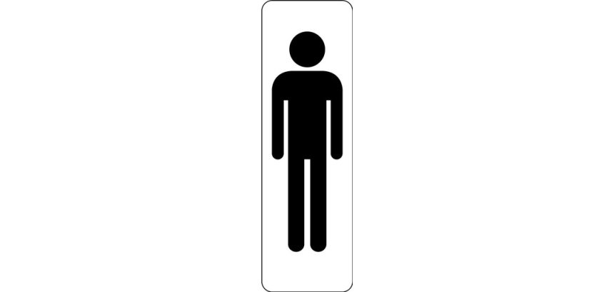 Panneau WC Homme adhésif PVC ou alu brossé – 2 formats