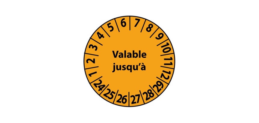 Pastilles Calendrier adhésives - Valable jusqu'à... - Ø 25 mm Vinyle