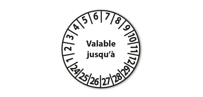Pastilles d'inspection "Valable jusqu'à" - Adhésif - Ø 25 mm