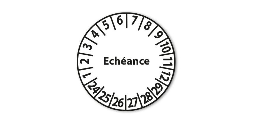 Pastilles d'inspection "Calendrier Échéance" - Adhésif - Ø 25 mm
