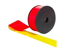 Rubalise textile jaune rouge fluo NF P98-465 – Barrière chantier 50 x 50 mm