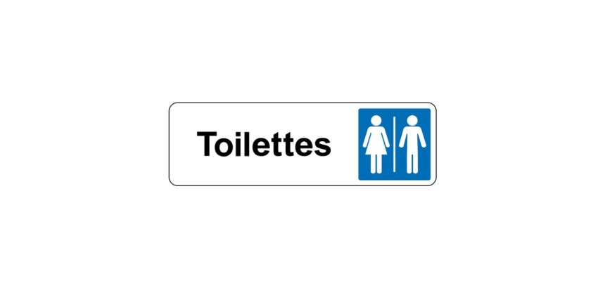 Panneau WC - Toilettes Mixtes Femme/Homme - Fixation adhésive 150 x 47 mm Argent