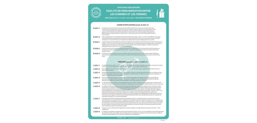 Affiche - Égalité de rémunération H/F - Papier plastifié