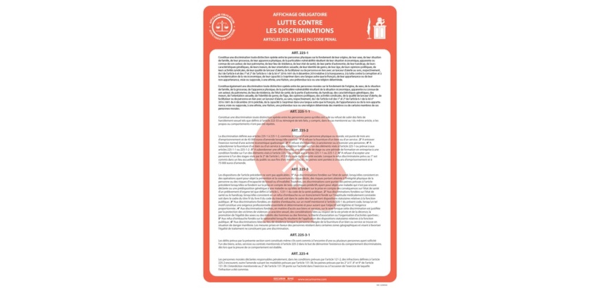 Panneau - Lutte contre les discriminations - Papier plastifié A3
