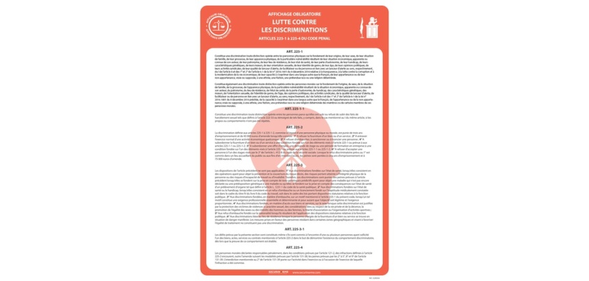 Panneau - Lutte contre les discriminations - Papier plastifié A3