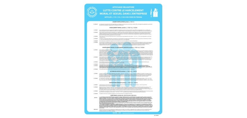 Panneau - Affichage Harcèlement Travail - Papier plastifié - A3