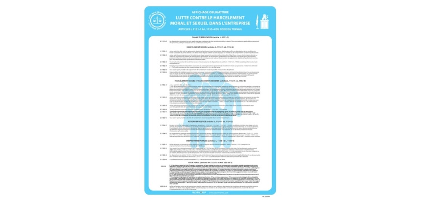 Panneau - Affichage Harcèlement Travail - Papier plastifié - A3
