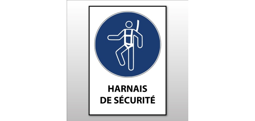 Panneau EPI - Harnais de sécurité Obligatoire - M018 - ISO 7010 210 x 148 mm (A5) Vinyle Souple Autocollant