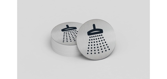 Panneau d'information - Pictogramme Douche - 83 mm - Acier brossé