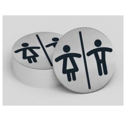 Pictogramme rond de porte - Toilettes Mixtes H/F - diam : 83mm  - acier