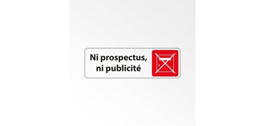 Panneau « Ni prospectus, ni publicité » adhésif | PVC 150 x 47 mm Blanc