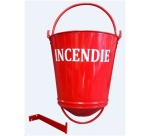 Seau à incendie - Métal rouge - Support inclus - Capacité 11 L