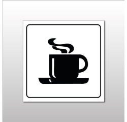 Panneau d'information - Cafétéria Tasse Chaude - Gravoply 100 x 100 mm Noir sur fond Blanc