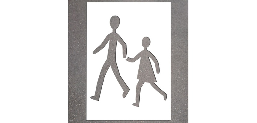 Pochoir pour marquage au sol - Traversée d'école - PVC réutilisable