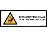Panneau danger - Écrasement main presse plieuse - W030 - ISO 7010 297 x 105 mm Vinyle