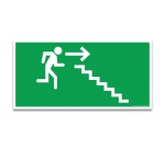 Signalétique évacuation - Homme descendant escalier, flèche droite 200 x 100 mm Vinyle