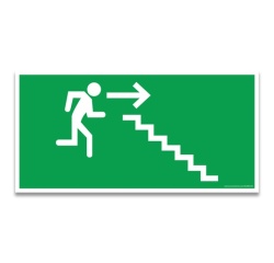 Signalétique évacuation - Homme descendant escalier, flèche droite 200 x 100 mm Vinyle