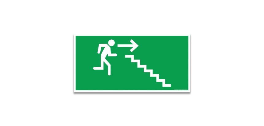 Signalétique évacuation - Homme descendant escalier, flèche droite 200 x 100 mm Vinyle