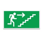 Panneau d'évacuation - Homme montant escalier, flèche gauche