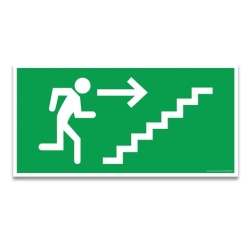 Panneau d'évacuation - Homme montant escalier, flèche gauche