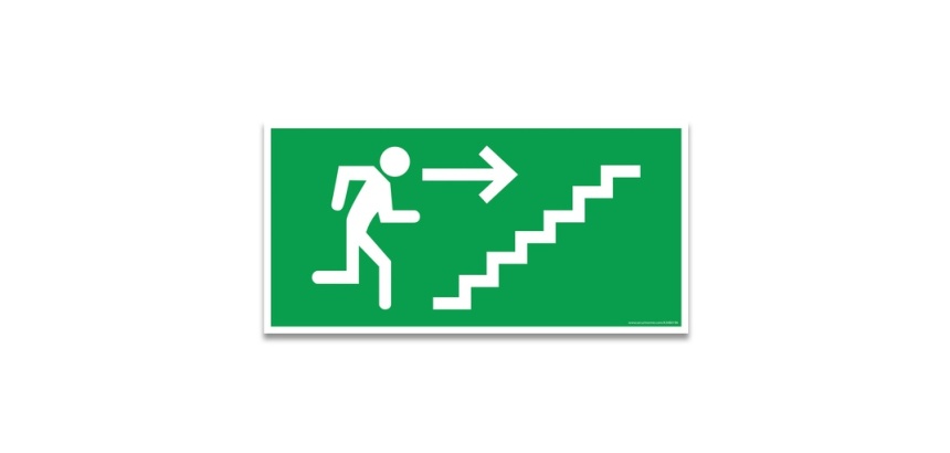 Panneau d'évacuation - Homme montant escalier, flèche gauche