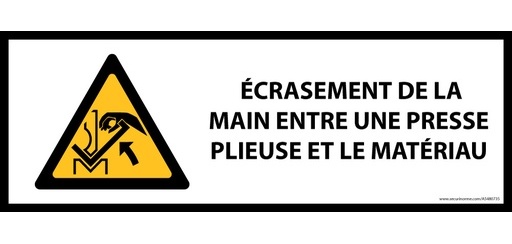 Panneau Danger – Écrasement main presse plieuse – Signalétique