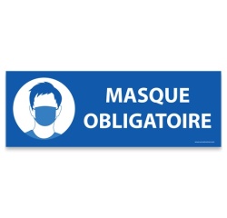 Panneau signalétique Masque obligatoire ERP - Rectangle bleu 297 x 105 mm Vinyle