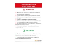 Panneau - Consignes sécurité pont roulant - NF EN 15011 PVC 2 mm A3