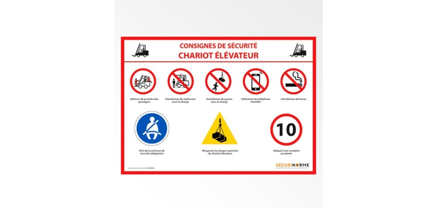 Panneau - Consignes de sécurité chariot élévateur - A3 - PVC