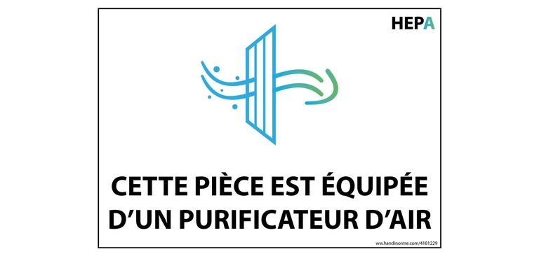 Autocollant - Pièce est équipée d'un purificateur d'air - HEPA