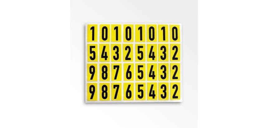 Planche chiffres - Noir sur jaune 15 mm - Tissu plastifié