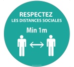 Panneau ou adhésif rond - Respectez les distances sociales Vinyle Souple Autocollant Ø 100 mm
