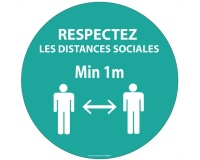 Panneau ou adhésif rond - Respectez les distances sociales Vinyle Souple Autocollant Ø 100 mm