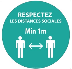 Panneau ou adhésif rond - Respectez les distances sociales Vinyle Souple Autocollant Ø 100 mm