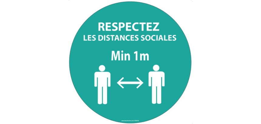Panneau ou adhésif rond - Respectez les distances sociales Vinyle Souple Autocollant Ø 100 mm