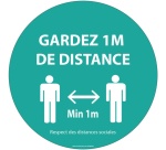 Panneau ou Autocollant Gardez 1m de distance bleu Vinyle ou PVC  Diam:100/200/315mm  (Vinyle Souple Autocollant, 100 mm)