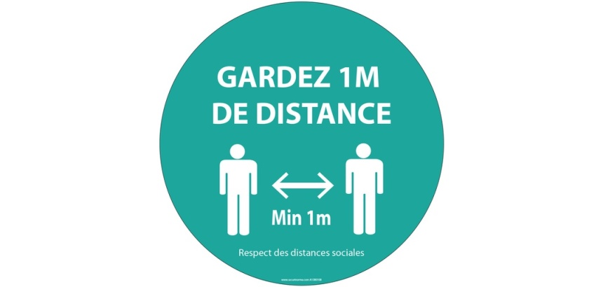 Panneau ou Autocollant Gardez 1m de distance bleu Vinyle ou PVC  Diam:100/200/315mm  (Vinyle Souple Autocollant, 100 mm)