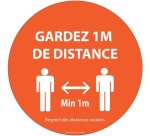 Signalétique de sécurité - Gardez 1m de distance - orange Vinyle Souple Autocollant Ø 100 mm