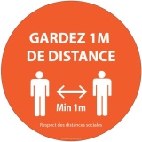 Panneau ou Autocollant Gardez 1m de distance orange Vinyle ou PVC Diam:100 /200/ 315 mm - PVC - 315 mm